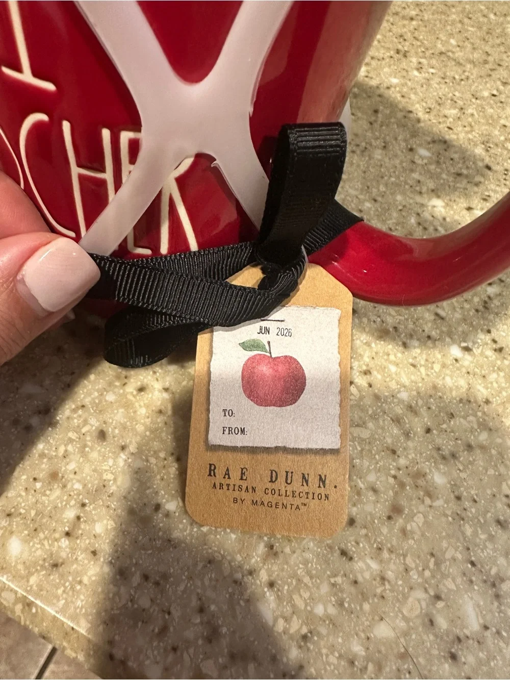 Rae Dunn Red #1 Teacher Ceramic Mug with Apple Lid